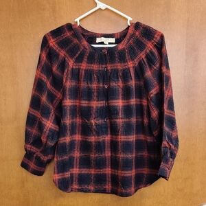 LOFT Dark Coral And Navy Flannel Shirt